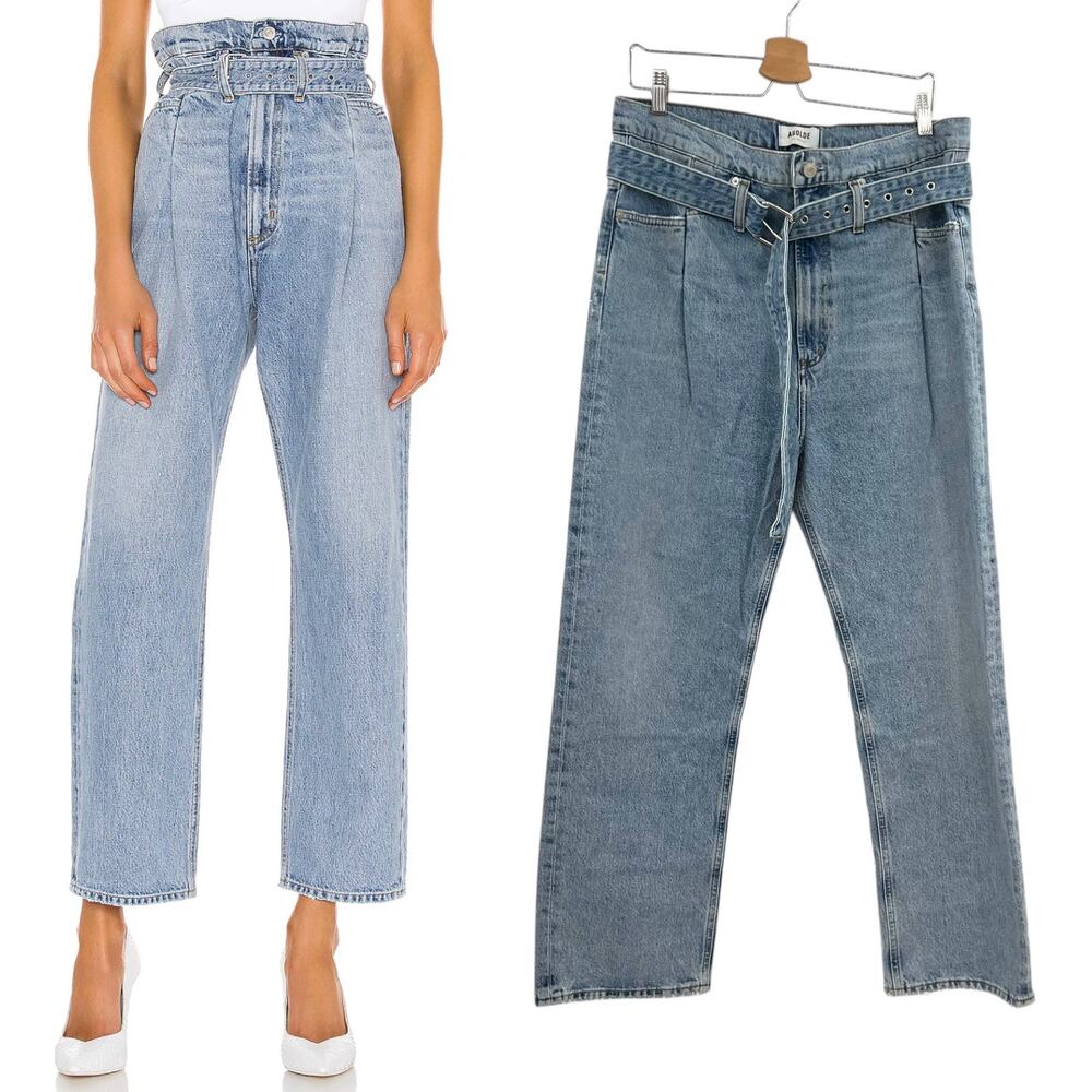 Agolde Reworked‎ 90's Straight Jeans Belted Revival Wash Blue Size 29